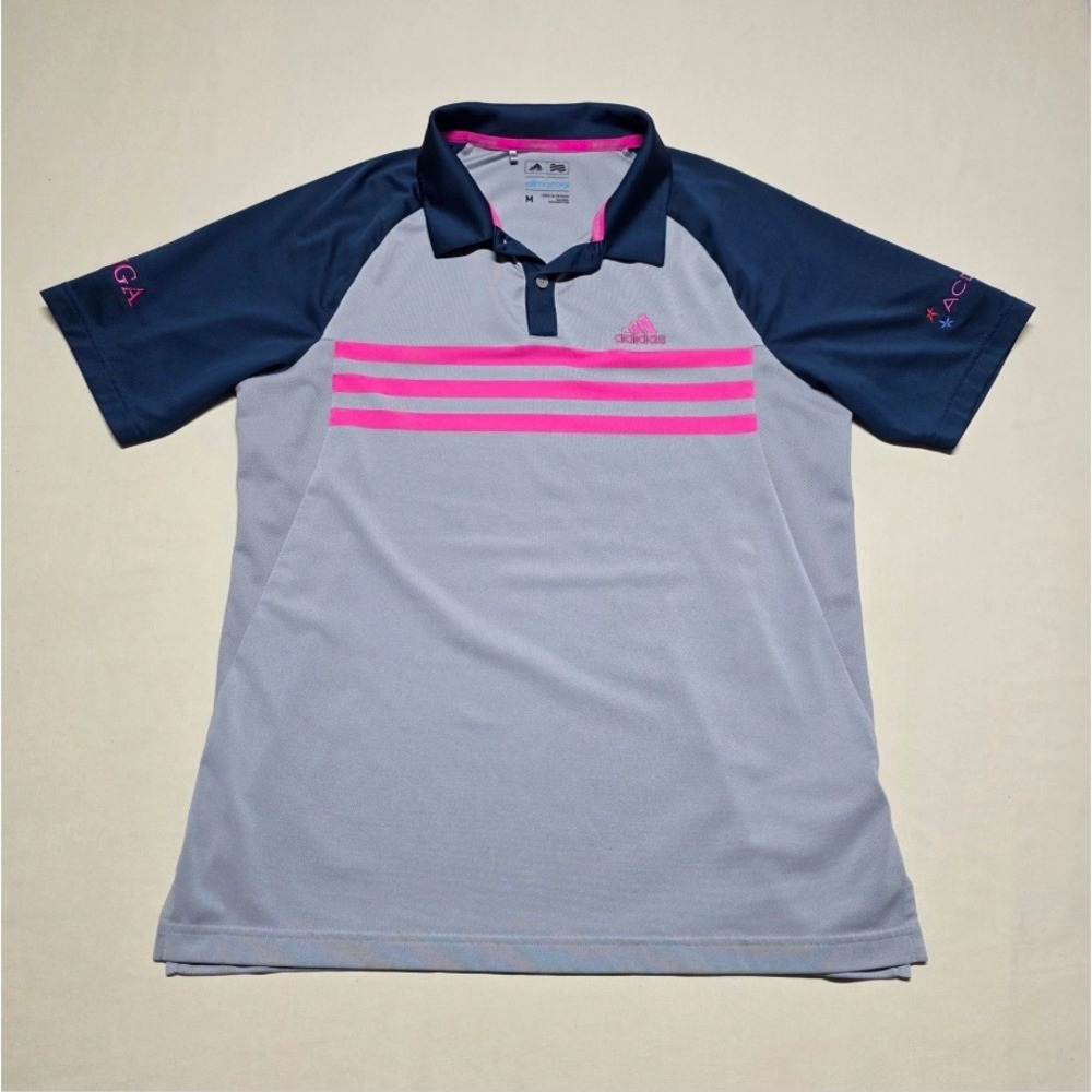 Adidas Climacool Polo Shirt Men Medium Gray Navy Pullover Stretch Reg Fit